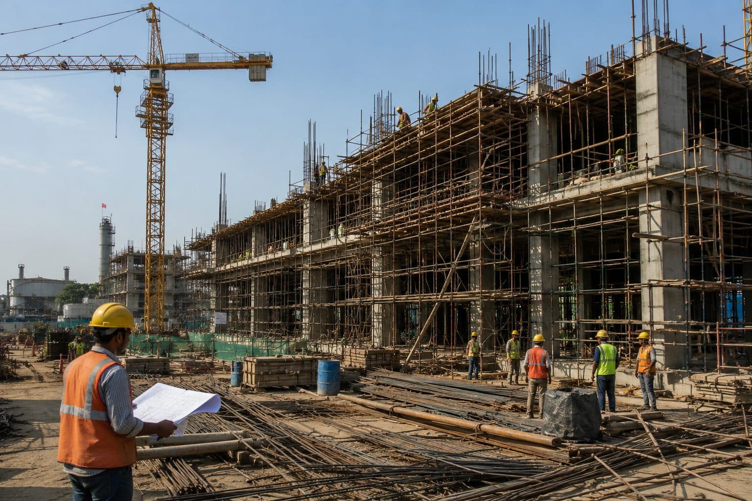 A construction project under way in India.